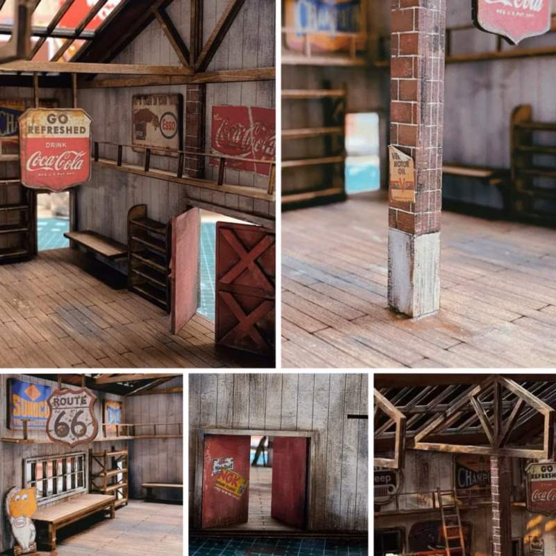 1:64 DIY Wild West Frontier Town Old Barn Scale Diorama Scene Kits American Garage