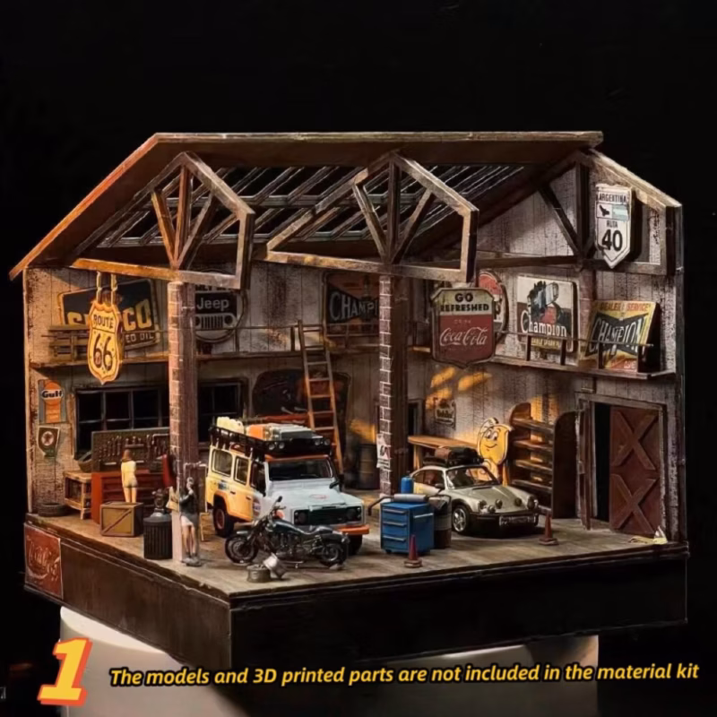1:64 DIY Wild West Frontier Town Old Barn Scale Diorama Scene Kits American Garage