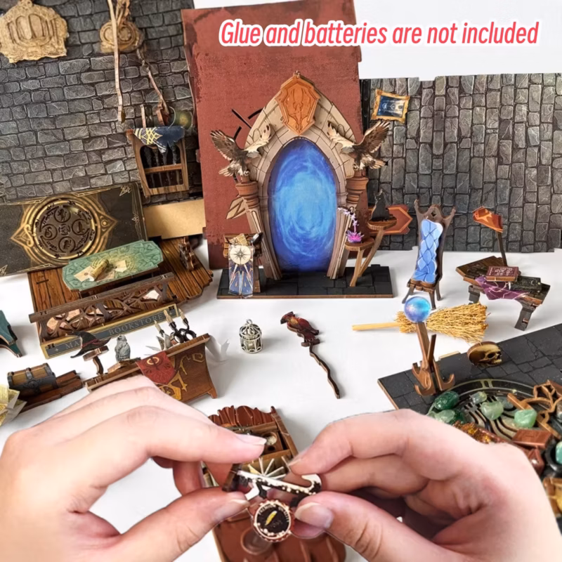 School of Magic-inspired Scene DIY Book Nook Kit with Magic Wand