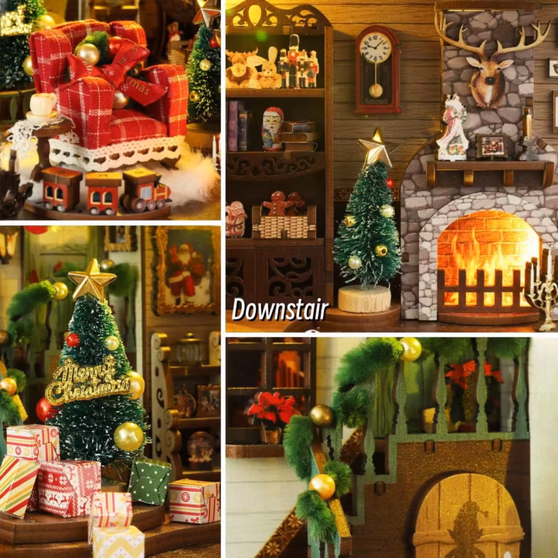 Merry Christmas Eve Green Cabin DIY Book Nook Kit