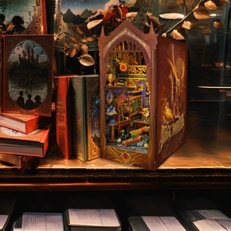 School of Magic-inspired Scene DIY Book Nook Kit with Magic Wand