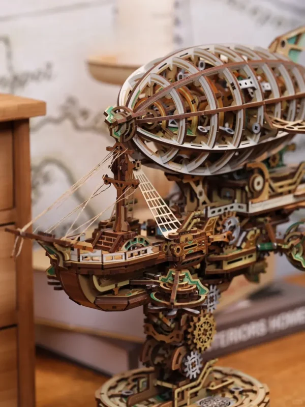 21212 (1) Sailing in Fog - Steampunk Airship Model DIY Assembly 3D Puzzle Music Box Kit