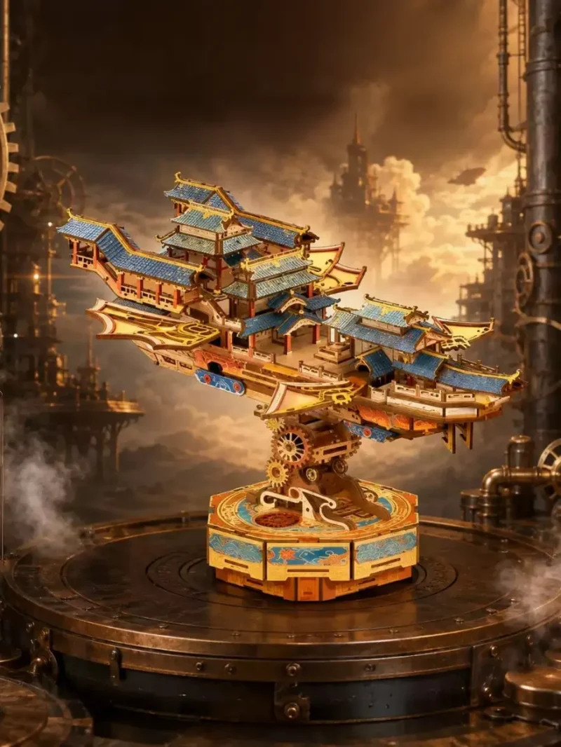 Wind Voyager - Chinese Style Steampunk Airship Model DIY Assembly 3D Puzzle Music Box Kit