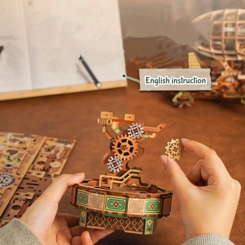 Sailing in Fog - Steampunk Airship Model DIY Assembly 3D Puzzle Music Box Kit