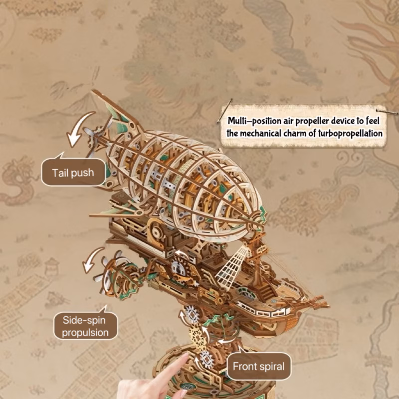 Sailing in Fog - Steampunk Airship Model DIY Assembly 3D Puzzle Music Box Kit