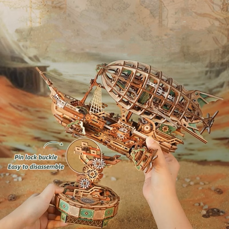 Sailing in Fog - Steampunk Airship Model DIY Assembly 3D Puzzle Music Box Kit