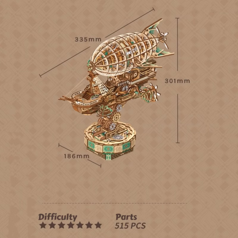 Sailing in Fog - Steampunk Airship Model DIY Assembly 3D Puzzle Music Box Kit