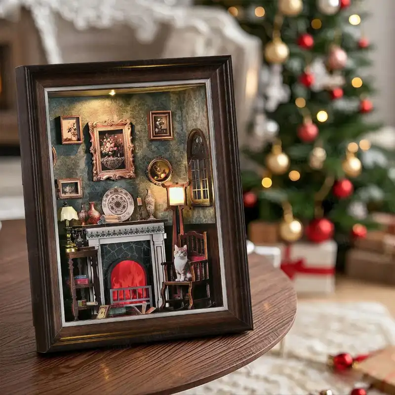 DIY 3D Wooden Puzzle – Fireplace -Themed Photo Frame Wall Decor Kit