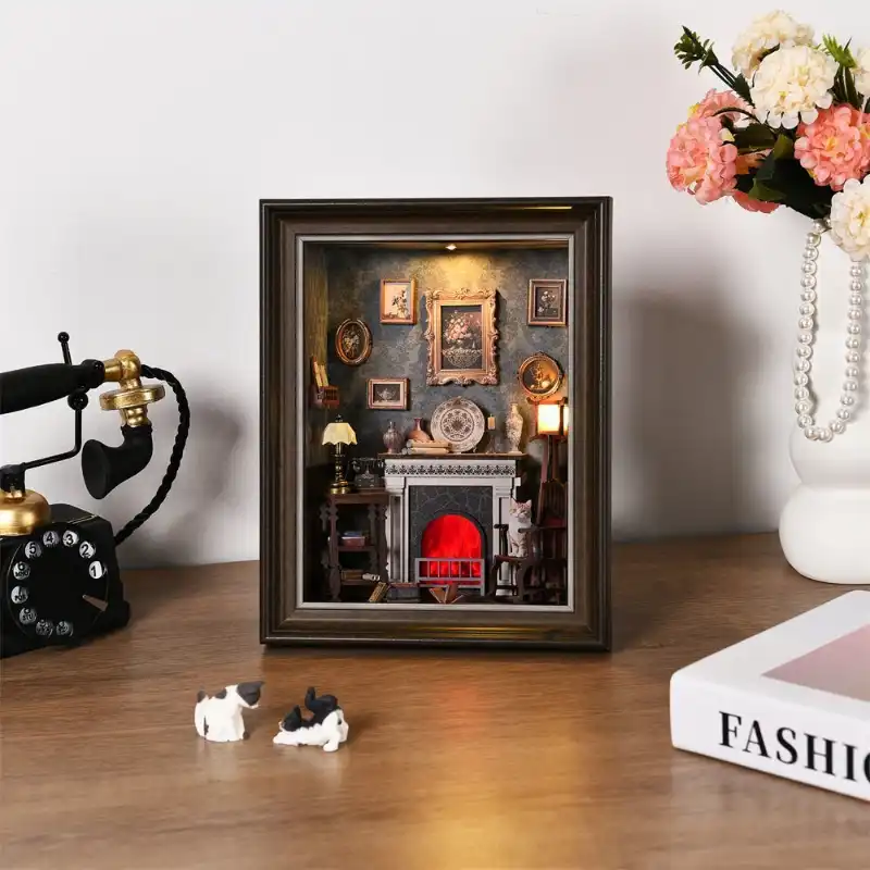 DIY 3D Wooden Puzzle – Fireplace -Themed Photo Frame Wall Decor Kit