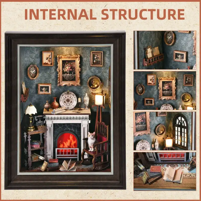 DIY 3D Wooden Puzzle – Fireplace -Themed Photo Frame Wall Decor Kit