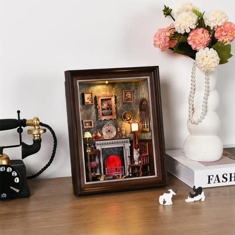 DIY 3D Wooden Puzzle – Fireplace -Themed Photo Frame Wall Decor Kit