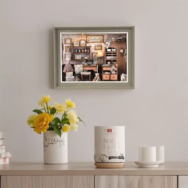 DIY 3D Wooden Puzzle – Tailor Shop -Themed Photo Frame Wall Decor Kit