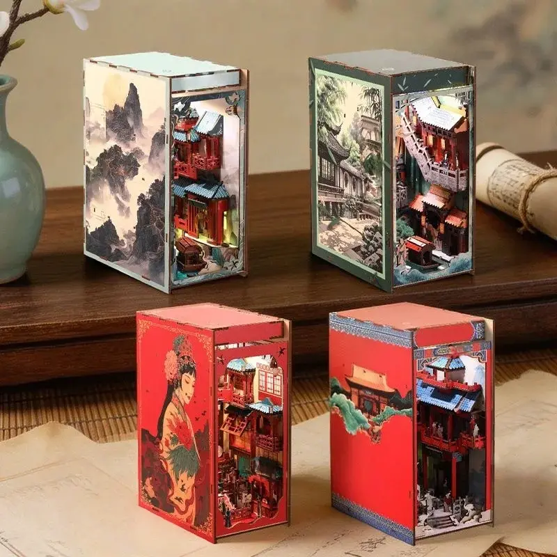 KINGSTORA Cultural Story Worlds DIY Book Nook Series – Miniature Architectural Bookend Kits Inspired by Chinese Classical Literature, Myths & Aesthetic Scenes