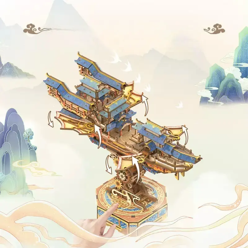 Wind Voyager - Chinese Style Steampunk Airship Model DIY Assembly 3D Puzzle Music Box Kit