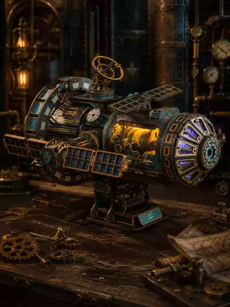 Deep Space Explorer Space Station Miniature DIY Craft Kit – Sci-Fi Futuristic Mechanical Model with Music