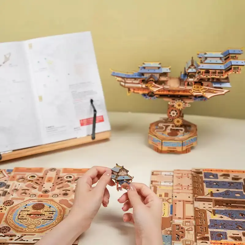 Wind Voyager - Chinese Style Steampunk Airship Model DIY Assembly 3D Puzzle Music Box Kit