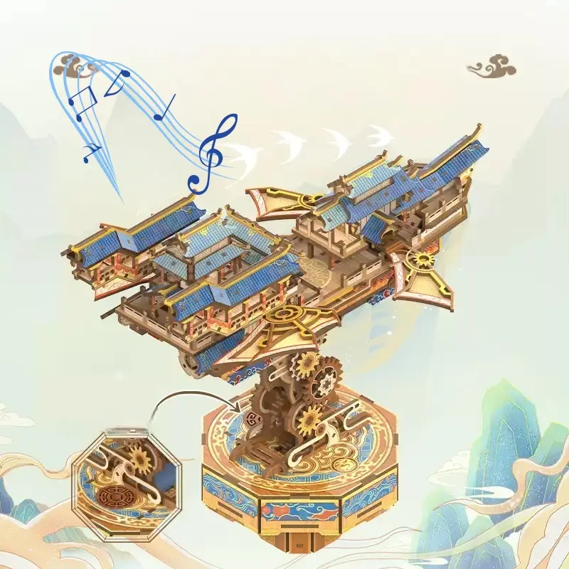 Wind Voyager - Chinese Style Steampunk Airship Model DIY Assembly 3D Puzzle Music Box Kit