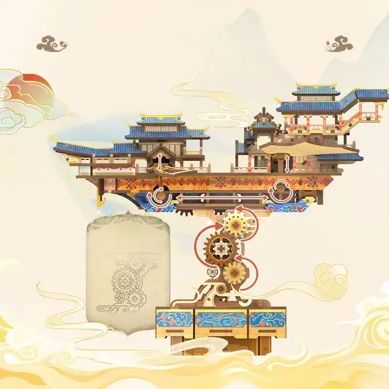 Wind Voyager - Chinese Style Steampunk Airship Model DIY Assembly 3D Puzzle Music Box Kit
