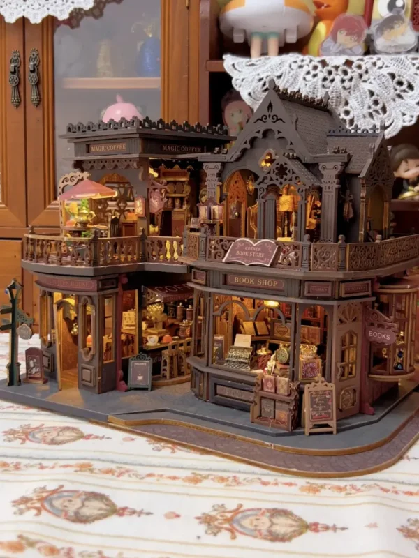 Bookish Cafe Miniature Dollhouse DIY Craft Kit – European Vintage Coffee House & Bookstore