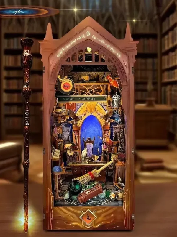 School of Magic-inspired Scene DIY Book Nook Kit with Magic Wand