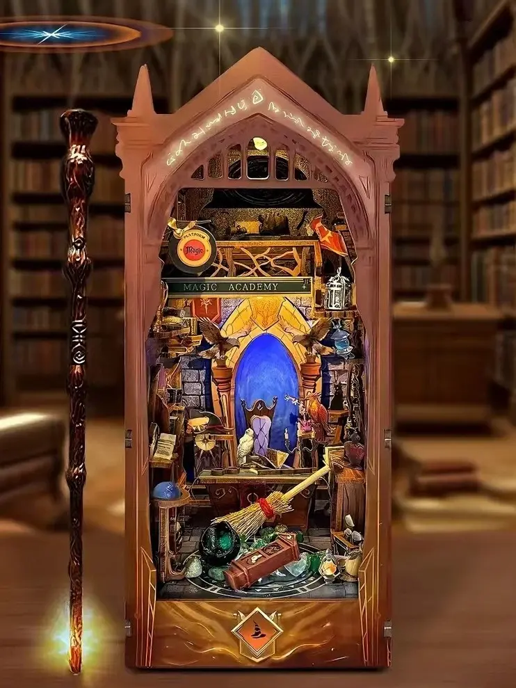 School of Magic-inspired Scene DIY Book Nook Kit with Magic Wand