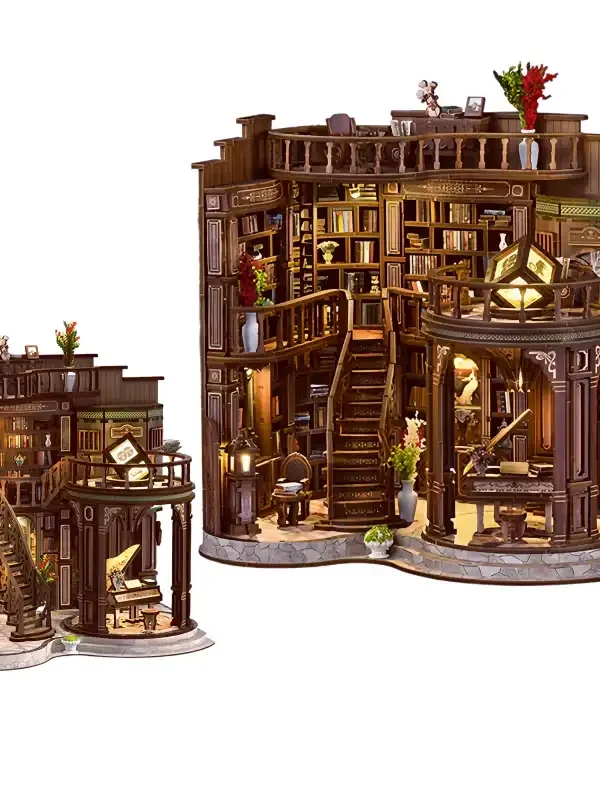 100000003372_副本 Dreamy Book Hall Luxurious Retro Library DIY Dollhouse Kit