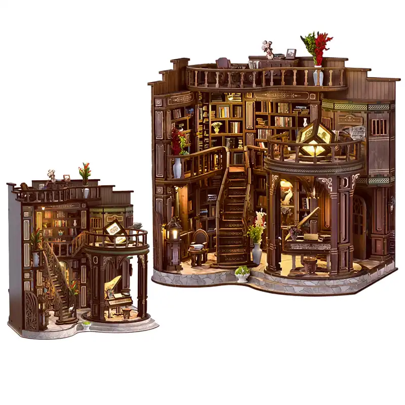 Dreamy Book Hall Luxurious Retro Library DIY Dollhouse Kit