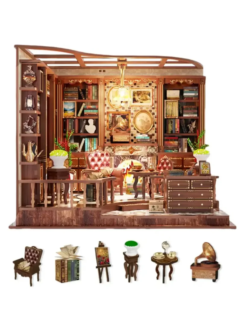 Left Bank Study Café Elegant Bookstore & Coffee Shop Diorama DIY Dollhouse Kit