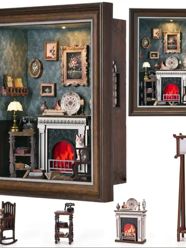 DIY 3D Wooden Puzzle – Fireplace -Themed Photo Frame Wall Decor Kit